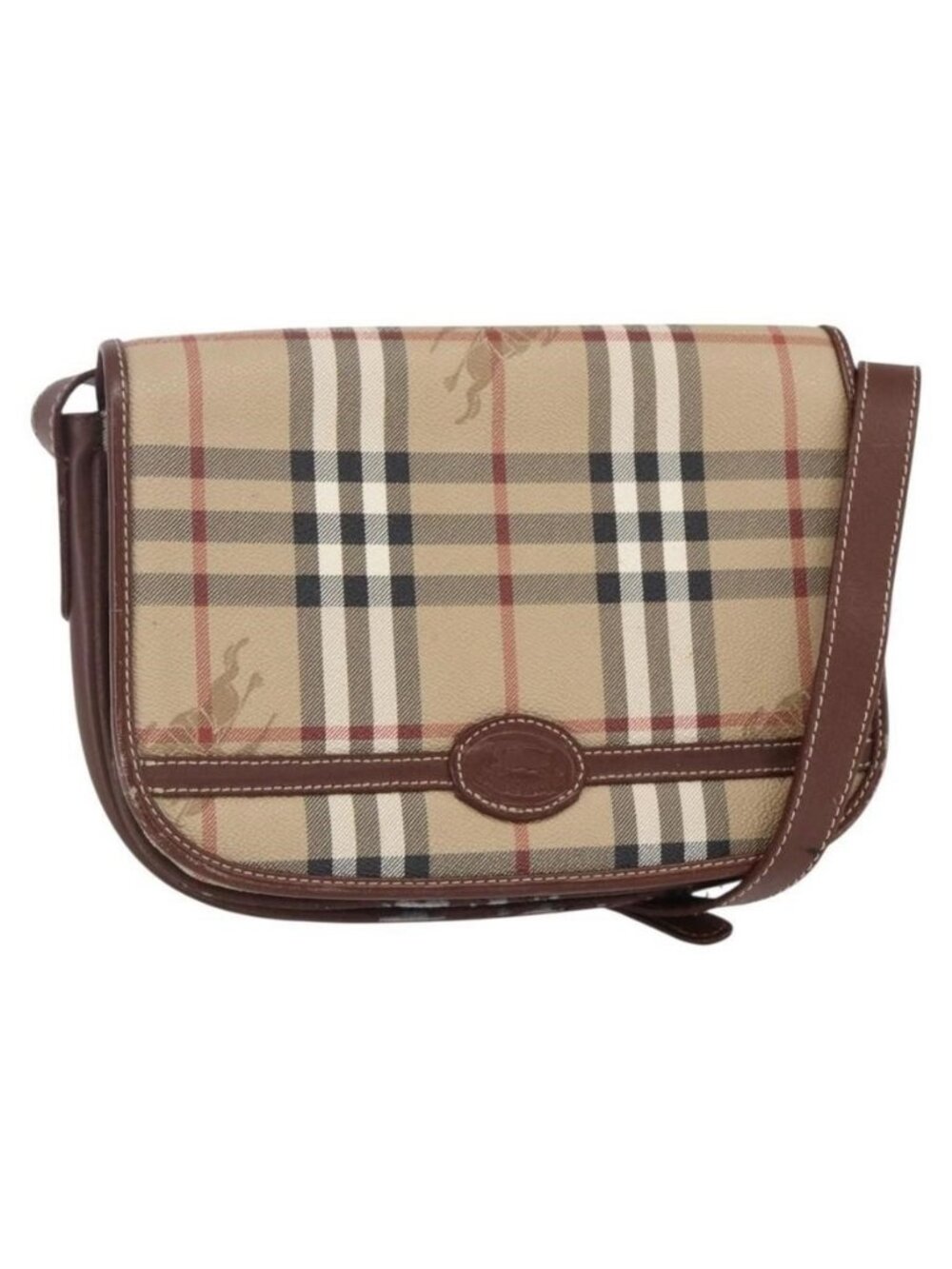 Authentic Burberrys Nova Check Shoulder Bag PVC Beige Gold